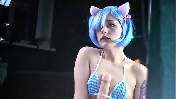 HD Cat girl Rem fuck her holes with this big dildo and squirts while getting orgasm - Cosplay Amateur Spooky Boogie energia klipek